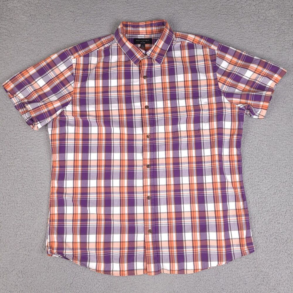 Banana Republic Shirt Mens XL Colorful Plaid Short Sleeve Button Down Soft Wash